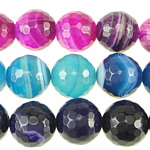 Natürliche Streifen Achat Perlen, rund, facettierte, gemischte Farben, 6mm, Bohrung:ca. 0.8-1mm, Länge:ca. 15.5 ZollInch, 6SträngeStrang/Menge, verkauft von Menge