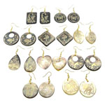 concha preta brincos tipo gota, Bronze / latão Gancho / Anzol, approx 30-38x2.5-3mm, comprimento 2-24 inchaltura, 10Pairs/Bag, vendido por Bag