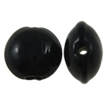 Ruční Lampwork korálky, Vinuté, Flat Round, černý, 12x8mm, Otvor:Cca 1.5mm, 100PC/Bag, Prodáno By Bag
