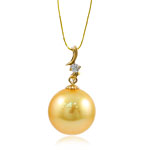 Natürliche Akoya Zuchtperlen Perlen Anhänger, mit kubischer Zirkonia & 14 K Gold, rund, goldfarben, 13mm, 13x23mm, Bohrung:ca. 1.5x3.5mm, verkauft von PC