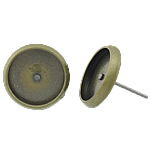 Messing Ohrring Stecker, Eisen Stecker, antike Bronzefarbe plattiert, frei von Blei & Kadmium, 14x14x2mm, 12.5x12.5mm, Innendurchmesser:ca. 12.5mm, 1000PCs/Tasche, verkauft von Tasche
