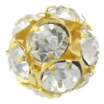 Rhinestone Jewelry Beads, Brass, Round, gold color plated, with rhinestone, 12x12mm, Hole:Approx 1.5mm, 50PCs/Bag, Sold By Bag