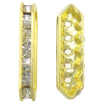 Rhinestone Spacers, Brass, gold color plated, 5-strand & with rhinestone, 9x35x5mm, Hole:Approx 1.5mm, 100PCs/Bag, Sold By Bag