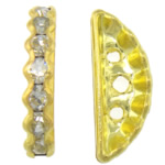 Rhinestone Spacers, Brass, Moon, gold color plated, 3-hole & with rhinestone, 7x19x3.50mm, Hole:Approx 1.2mm, 300PCs/Bag, Sold By Bag