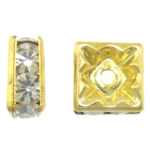 Rhinestone Spacers, Brass, Square, gold color plated, with rhinestone, 8x8x4mm, Hole:Approx 1.2mm, 300PCs/Bag, Sold By Bag