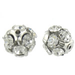 Strass Smycken Pärlor, Mässing, Rund, platina pläterad, med en grad strass, 11x11mm, Hål:Ca 1.2mm, 100PC/Bag, Säljs av Bag