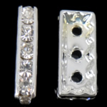 Separadores de Diamantes de Imitación, metal, Rectángular, chapado en color de platina, 3-agujeros & con un diamantes de imitación de Categoría A, 8x19x4mm, agujero:aproximado 2mm, 100PCs/Bolsa, Vendido por Bolsa