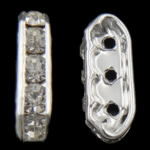 Rhinestone Spacers, Brass, platinum color plated, 3-hole & with A grade rhinestone, 7x18x4mm, Hole:Approx 2mm, 200PCs/Bag, Sold By Bag