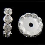 Rhinestone Spacers, Brass, Donut, platinum color plated, with A grade rhinestone, 15x4mm, Hole:Approx 2.5mm, 100PCs/Bag, Sold By Bag