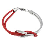 Cowhide Bracelet, with 316L Stainless Steel, 3mm, 14mm, 6.5mm, Sold Per 8.5-9 Inch Strand