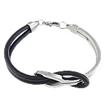 Cowhide Bracelet, with 316L Stainless Steel, nickel, lead & cadmium free, 3mm, 14mm, 6.5mm, Sold Per Approx 8.5 Inch Strand