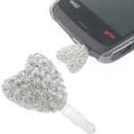 Earphone Jack Dust Cap Plugs, Rhinestone Clay Pave, with Rubber, Heart, with 128 pcs rhinestone, clear, 27x18x11mm, 10PCs/Bag, Sold By Bag