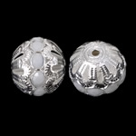 Messing hohle Perlen, rund, silberfarben plattiert, mit Strass, frei von Nickel, Blei & Kadmium, 16x17mm, Bohrung:ca. 2.2mm, 100PCs/Tasche, verkauft von Tasche