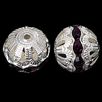 Hollow Brass Beads, Round, silver color plated, with rhinestone, nickel, lead & cadmium free, 16x17mm, Hole:Approx 2.2mm, 100PCs/Bag, Sold By Bag