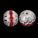 Messing hohle Perlen, Trommel, silberfarben plattiert, mit Strass, frei von Nickel, Blei & Kadmium, 16x17mm, Bohrung:ca. 2.2mm, 100PCs/Tasche, verkauft von Tasche