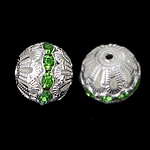 Hollow Brass Beads, Drum, silver color plated, with rhinestone, nickel, lead & cadmium free, 16x17mm, Hole:Approx 2.2mm, 100PCs/Bag, Sold By Bag