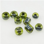 Perline piccole in vetro con linee colorate , perline in vetro, Rondella, verde, 3x3.60mm, Foro:Appross. 1mm, Venduto da borsa