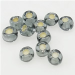 Sølv Foret Glass Seed Beads, Glas Seed Beads, Runde, sølv-foret, 3x3.60mm, Hole:Ca. 1mm, Solgt af Bag