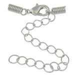 Brass Lobster Claw Cord Clasp, platinum color plated, with cord coil, nickel, lead & cadmium free, 10x4mm, 3mm, 200Sets/Lot, Sold By Lot