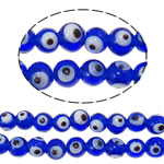 Evil Eye Lampwork Beads, handmade, blue, 8mm, Hole:Approx 2mm, 100PCs/Bag, Sold By Bag