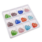 Inner Flower Lampwork Pendants, Heart, mixed colors, 37x34.50x12mm, Hole:Approx 7mm, 12PCs/Box, Sold By Box