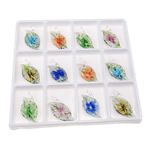 Inner Flower Lampwork Pendants, Leaf, mixed colors, 23x50x12.70mm, Hole:Approx 5mm, 12PCs/Box, Sold By Box