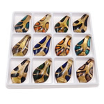 Pendentifs Murano sable d'or, chalumeau, feuille, couleurs mélangées, 62x35x8mm, Trou:Environ 9x6mm, 12PC/boîte, Vendu par boîte