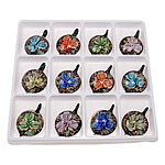 Inner Flower Lampwork Pendants, Leaf, mixed colors, 50.50x35.50x12.50mm, Hole:Approx 7mm, 12PCs/Box, Sold By Box