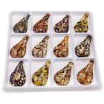 Gold Sand Lampwork Pendants, Teardrop, mixed colors, 54x34.50x10mm, Hole:Approx 8x6mm, 12PCs/Bag, Sold By Bag
