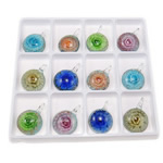 Inner Flower Lampwork Pendants, Coin, mixed colors, 47x34.50x14mm, Hole:Approx 6mm, 12PCs/Box, Sold By Box