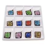 Inner Flower Lampwork Pendants, Rhombus, mixed colors, 49x38.50x12.50mm, Hole:Approx 5x6mm, 12PCs/Box, Sold By Box