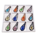 Inner Flower Lampwork Pendants, Leaf, mixed colors, 54.50x27x10.50mm, Hole:Approx 6.5mm, 12PCs/Box, Sold By Box