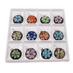 Inner Flower Lampwork Pendants, Coin, mixed colors, 49x34.50x13mm, Hole:Approx 6x7mm, 12PCs/Box, Sold By Box