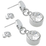 Rhinestone Earring, Stainless Steel, with rhinestone, original color, 25x10mm, 14.5x10mm, 0.8mm, 10Pairs/Bag, Sold By Bag