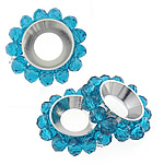 Crystal, with Brass, Flower, platinum color plated, faceted, Aquamarine, 17mm, 4x3mm, Hole:Approx 6.5mm, 100PCs/Bag, Sold By Bag