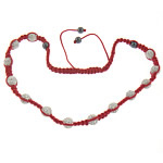 Woven Ball náhrdelníks, Nylon kabel, s Drahokamu Clay Pave Korálky & Non-magnetický hematit, s 44 ks drahokamu & nastavitelný, červený, 10mm, 8mm, Prodáno za Cca 14-24 inch Strand