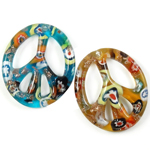 Millefiori Slice Lampwork Pendants, Oval, gold sand, mixed colors, 42x48x6mm, Hole:Approx 3mm, 12PCs/Box, Sold By Box