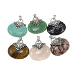 Gemstone Pendants Jewelry with Zinc Alloy Oval natural mixed colors Approx Sold By Bag