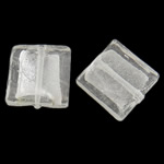 Abalorios de Cristal de Murano con Plata, Cuadrado, lámina de plata, Blanco, 20x6mm, agujero:aproximado 2mm, 100PCs/Bolsa, Vendido por Bolsa
