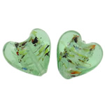 Perles murano feuille d'argent, chalumeau, coeur, vert, 20x21x14mm, Trou:Environ 1.5-2.5mm, 100PC/sac, Vendu par sac
