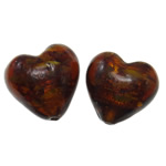 Silver Foil Lampwork Beads, Heart, coffee color, 20x21x14mm, Hole:Approx 1.5-2.5mm, 100PCs/Bag, Sold By Bag