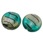 Silver Foil Lampwork Beads, Flat Round, two tone, 22x12mm, Hole:Approx 2-2.5mm, 100PCs/Bag, Sold By Bag
