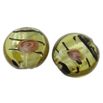 Perles murano feuille d'argent, chalumeau, Plat rond, vert, 20x12mm, Trou:Environ 1.5-2mm, 100PC/sac, Vendu par sac