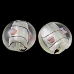Perles murano feuille d'argent, chalumeau, Plat rond, blanc, 20x12mm, Trou:Environ 1.5-2mm, 100PC/sac, Vendu par sac