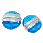 Abalorios de Cristal de Murano con Plata, Redondo aplanado, lámina de plata, azul, 20x10mm, agujero:aproximado 2mm, 100PCs/Bolsa, Vendido por Bolsa