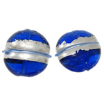 Perles murano feuille d'argent, chalumeau, Plat rond, bleu, 20x10mm, Trou:Environ 2mm, 100PC/sac, Vendu par sac