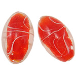 Perles murano faites à la main , chalumeau, ovale, fait à la main, rouge, 28x16mm, Trou:Environ 2mm, 100PC/sac, Vendu par sac