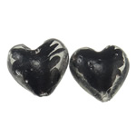 Perles de Murano à torsion intérieure, chalumeau, coeur, fait à la main, spiralé intérieurement, noire, 25x28x16mm, Trou:Environ 2.5mm, 100PC/sac, Vendu par sac