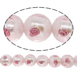 Perles murano feuille d'argent, chalumeau, Rond, rose, 14mm, Trou:Environ 2mm, 100PC/sac, Vendu par sac