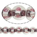 Perles murano feuille d'argent, chalumeau, Rond, 14mm, Trou:Environ 2mm, 100PC/sac, Vendu par sac